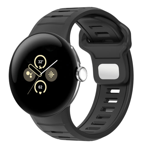 Silicone Sport Duo Strap, black, on a watch, 3/4 front view