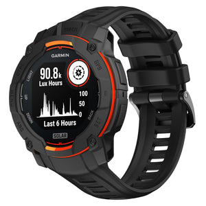Silicone Strap, black, on a watch, 3/4 front view