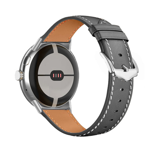 Modern Leather Strap, black, on a watch, 3/4 front view