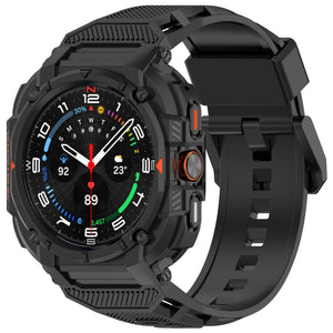 Silicone TPU Strap with Frame, black, on a watch, 3/4 front view