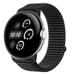 Wave Nylon Strap, black, on a watch, 3/4 front view