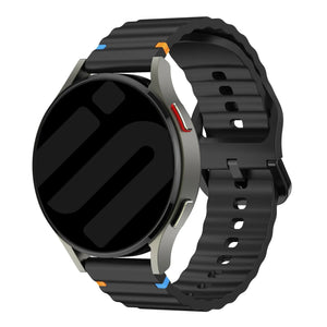 Wave Silicone Strap, black, on a watch, 3/4 front view