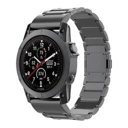 Magnetic Titanium Strap, black, on a watch, 3/4 front view