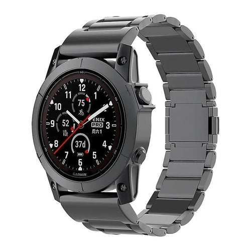 Magnetic Titanium Strap, black, on a watch, 3/4 front view