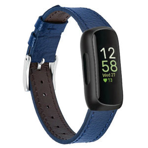 Leather Strap, dark blue, on a watch, 3/4 front view