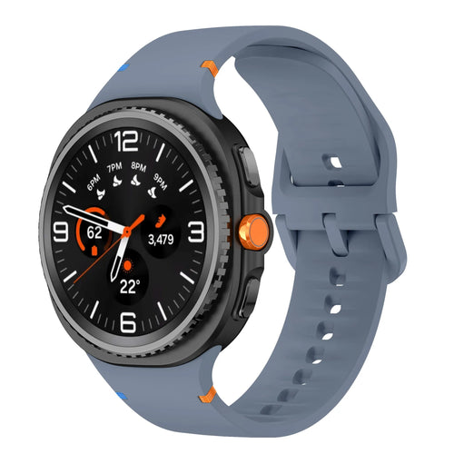 Silicone Strap, grey-blue, on a watch, 3/4 front view