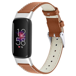 Modern Leather Strap, brown, on a watch, 3/4 front view