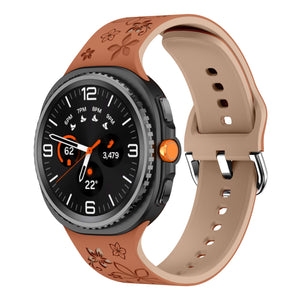 Flower Silicone Strap, brown/beige, on a watch, 3/4 front view