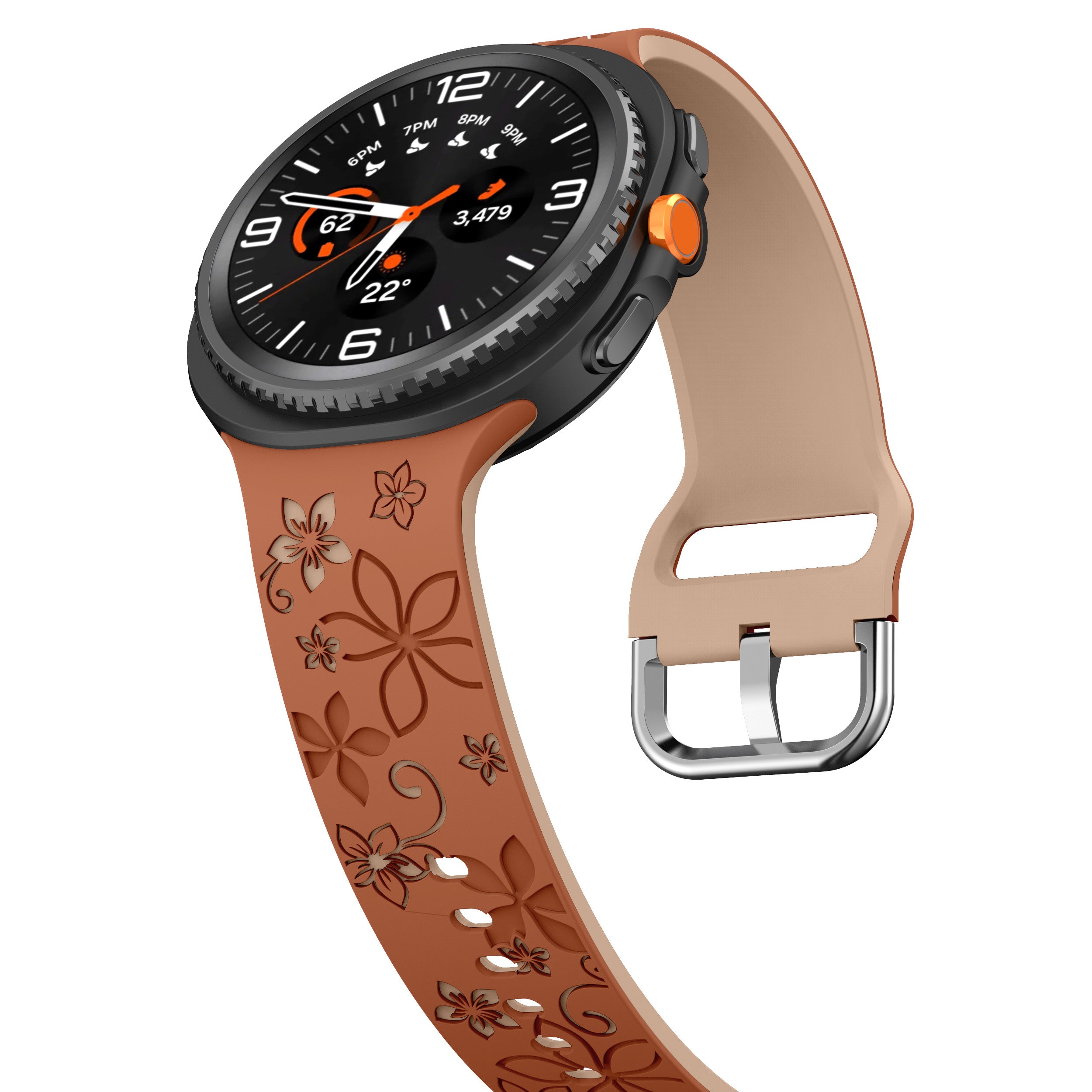 Samsung Galaxy Watch 9 - 40mm Flower Silicone Strap (Brown/Beige)