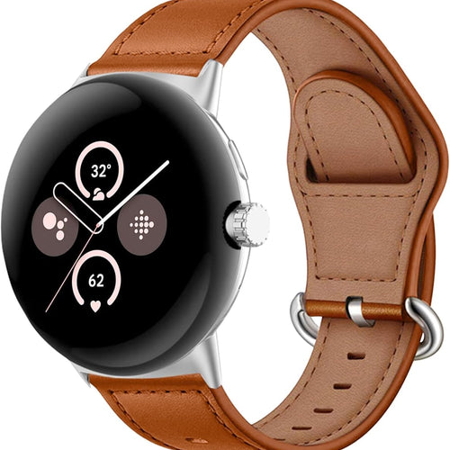 Leather Buckle Strap, on a watch, 3/4 front view