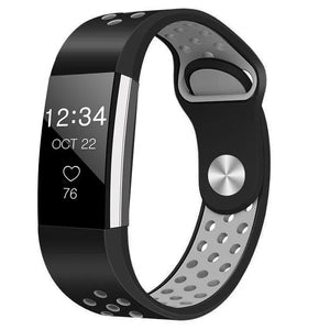Silicone Sport Strap, black/grey, on a watch, 3/4 front view