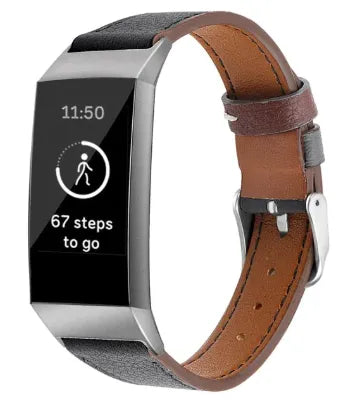 Leather Strap, black, on a watch, 3/4 front view