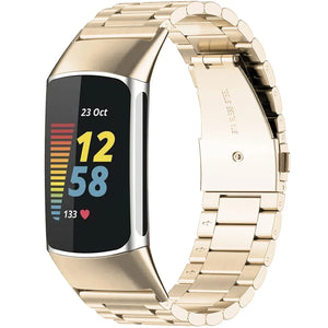 Steel Strap, champagne, on a watch, 3/4 front view