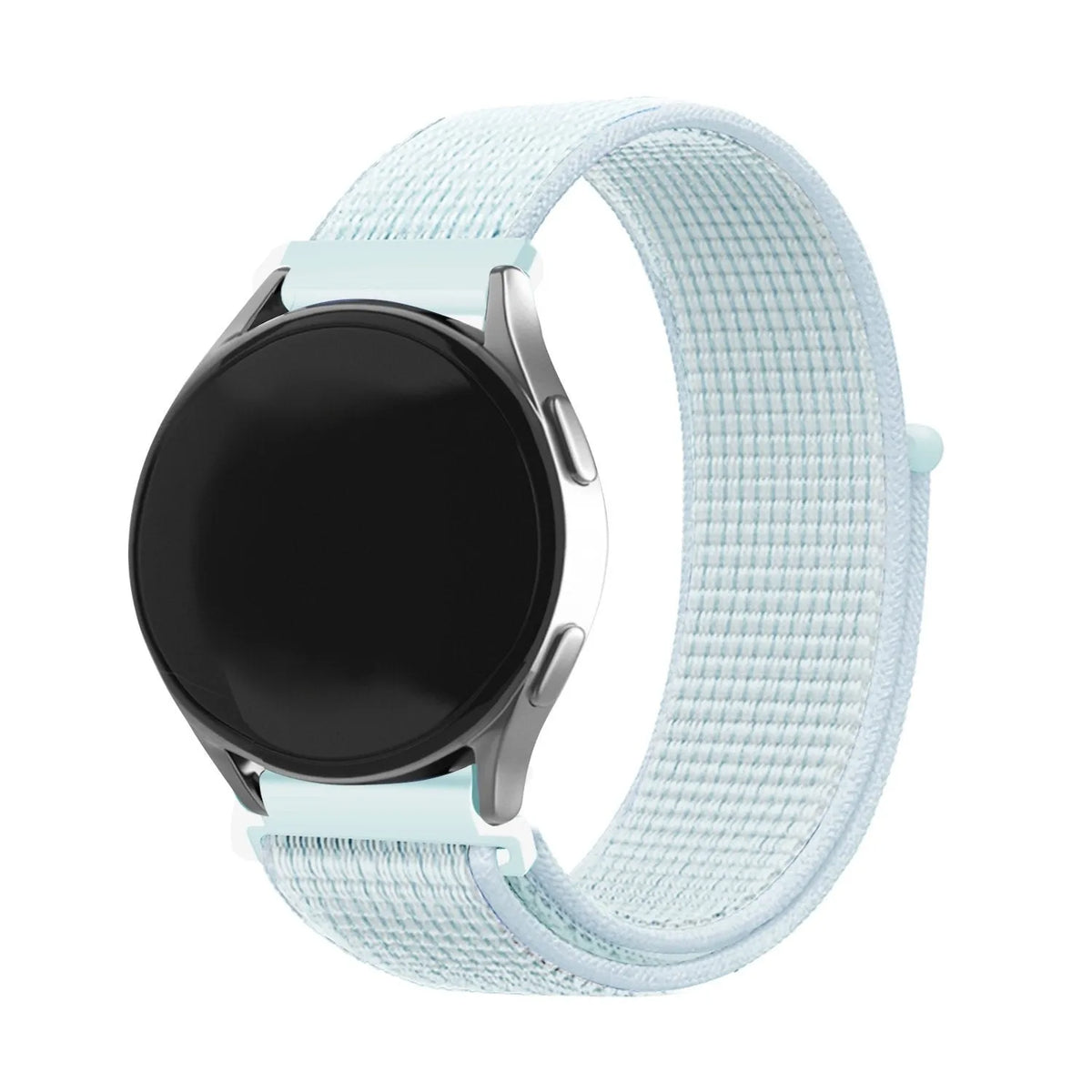 Nylon Strap, light cyan, on a watch, 3/4 front view