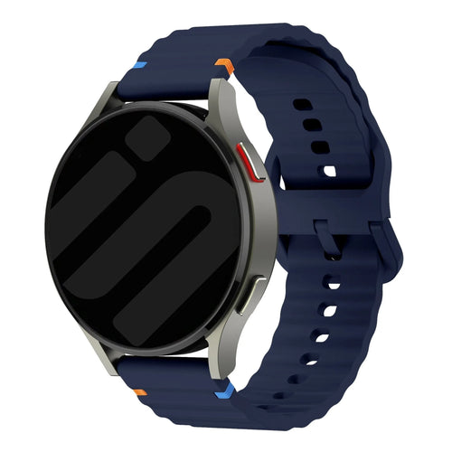 Wave Silicone Strap, dark blue, on a watch, 3/4 front view
