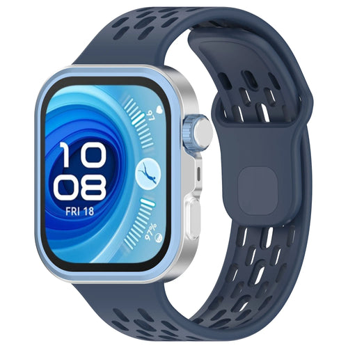 Silicone Air Strap, dark blue, on a watch, 3/4 front view