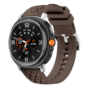 Diamond Leather Hybrid Strap, dark brown, on a watch, 3/4 front view