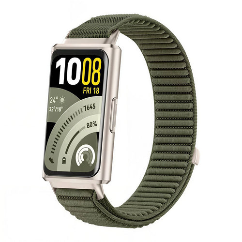 Wave Nylon Strap, dark green, on a watch, 3/4 front view