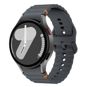 Wave Silicone Strap, graphite, on a watch, 3/4 front view