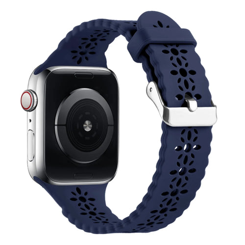 Patterned Silicone Strap, dark blue, on a watch, 3/4 front view