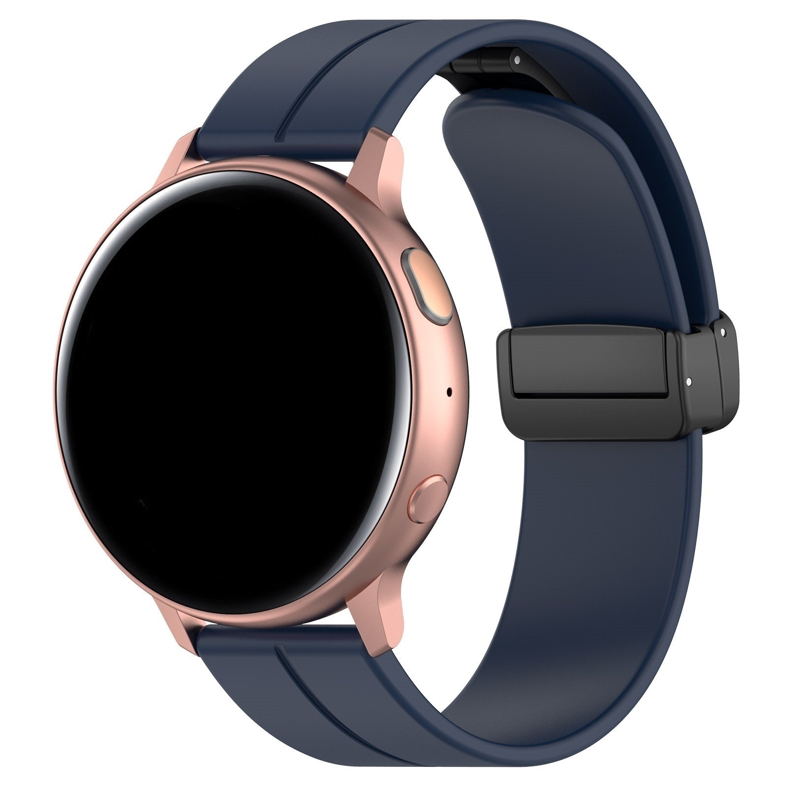 D-Buckle Silicone Strap, dark blue, on a watch, 3/4 front view