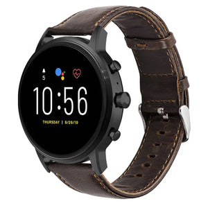 Leather Strap, dark brown, on a watch, 3/4 front view