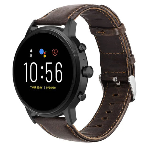 Leather Strap, dark brown, on a watch, 3/4 front view