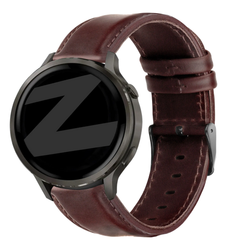 Bandz Garmin Vivoactive 5 Leather Strap 'Classic' (Dark Brown)