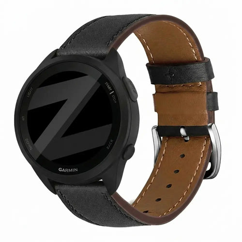 Bandz Garmin Forerunner 165 Leather Strap 'Deluxe' (Black)