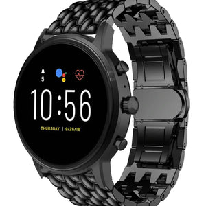Steel Dragon Strap, black, on a watch, 3/4 front view