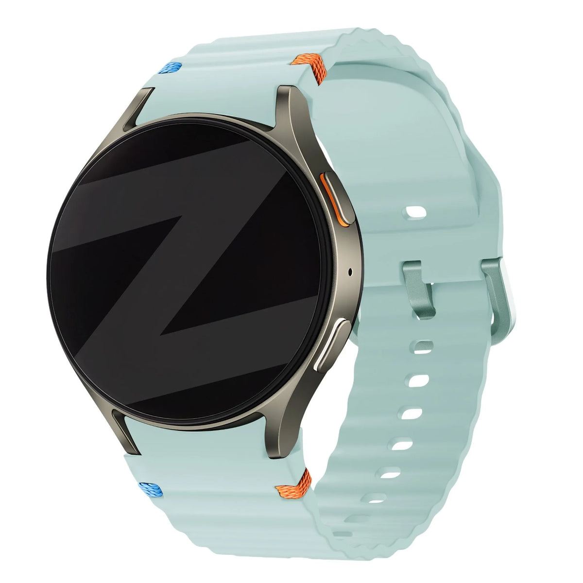Silicone Wave Strap 'Easy Fit', mint, on a watch, 3/4 front view