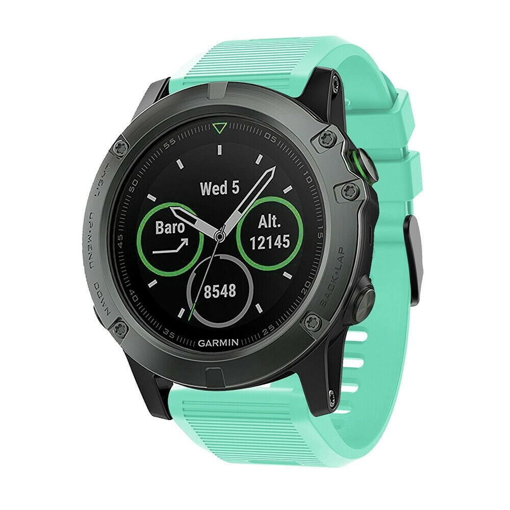 Silicone Strap, aqua, on a watch, 3/4 front view