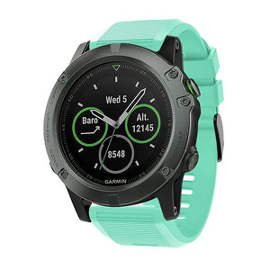 Silicone Strap, aqua, on a watch, 3/4 front view