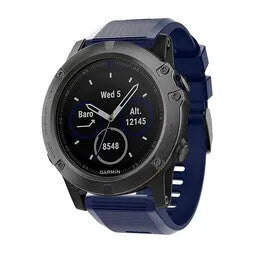 Silicone Strap, dark blue, on a watch, 3/4 front view