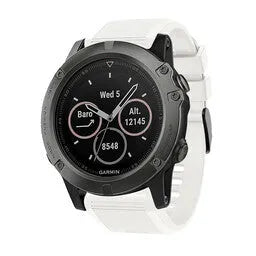 Silicone Strap, white, on a watch, 3/4 front view