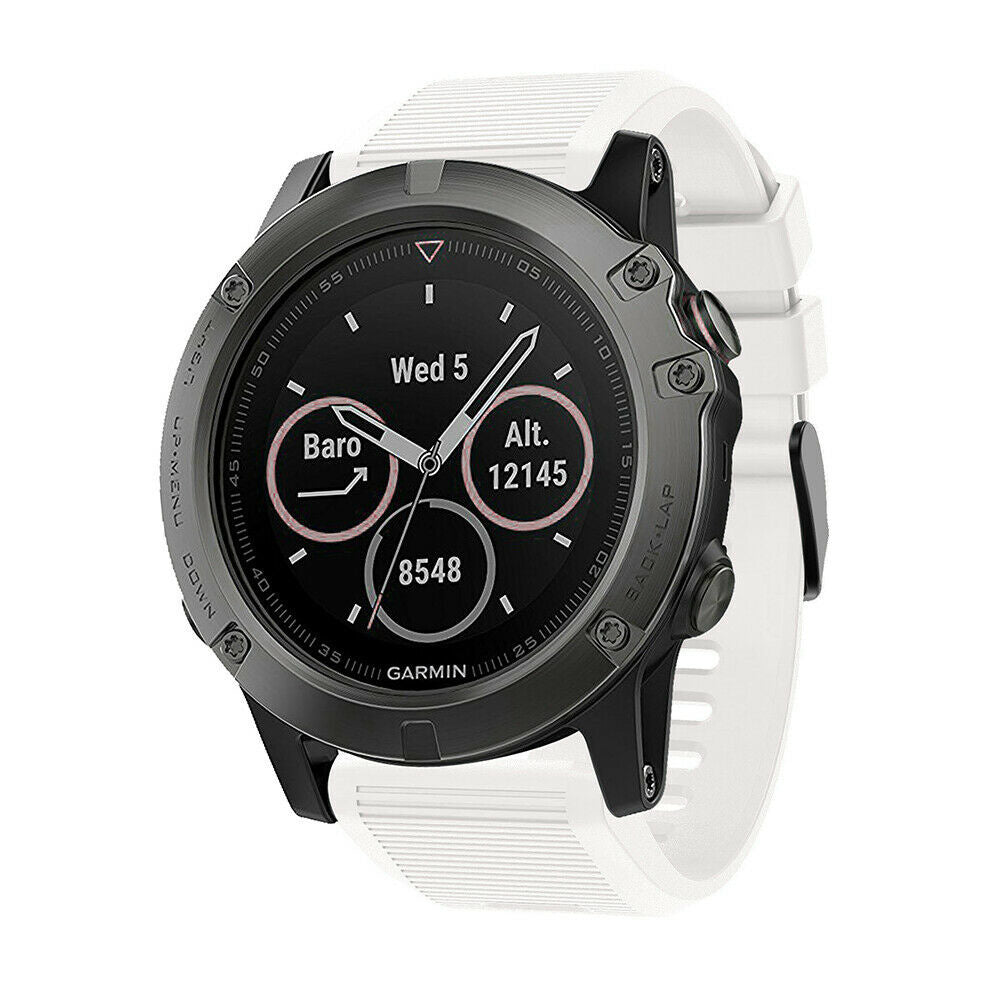 Silicone Strap, white, on a watch, 3/4 front view