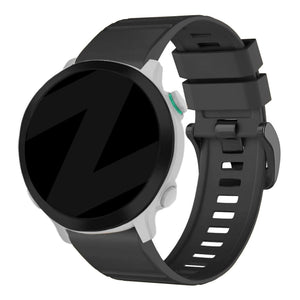 Buckled Silicone Strap, black, on a watch, 3/4 front view