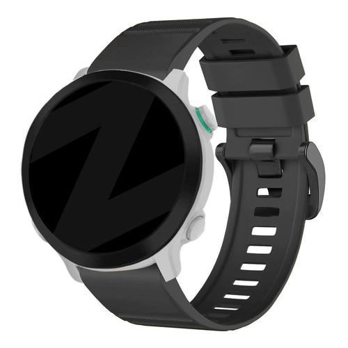 Buckled Silicone Strap, black, on a watch, 3/4 front view