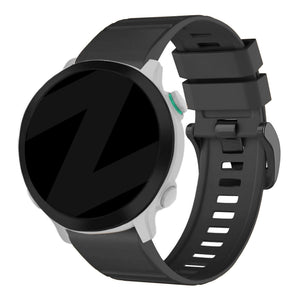 Buckled Silicone Strap, black, on a watch, 3/4 front view