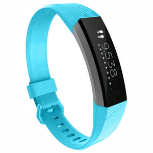Silicone Strap, light blue, on a watch, 3/4 front view