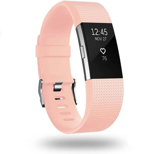 Silicone Strap, pink, on a watch, 3/4 front view