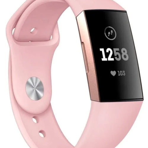 Silicone Sport Strap, pink, on a watch, 3/4 front view