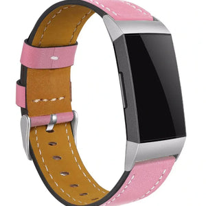 Modern Leather Strap, pink, on a watch, 3/4 front view