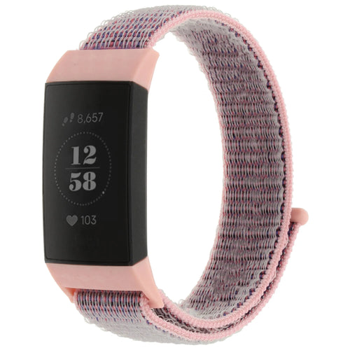 Nylon Strap, pink, on a watch, 3/4 front view