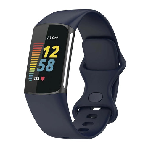 Silicone Strap, dark blue, on a watch, 3/4 front view