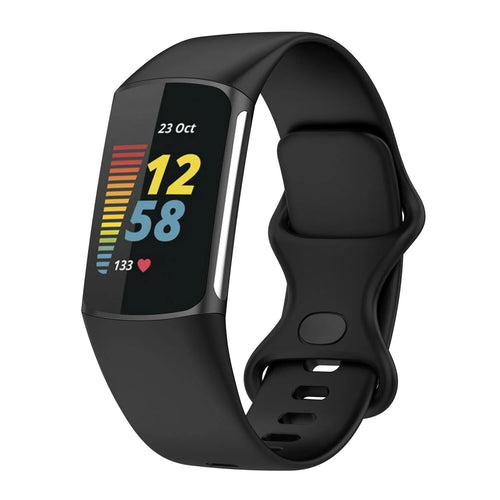 Silicone Strap, black, on a watch, 3/4 front view