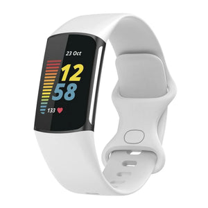 Silicone Strap, white, on a watch, 3/4 front view