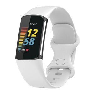 Silicone Strap, white, on a watch, 3/4 front view