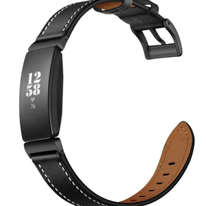 Leather Strap, black, on a watch, 3/4 front view