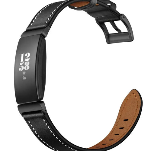 Leather Strap, black, on a watch, 3/4 front view